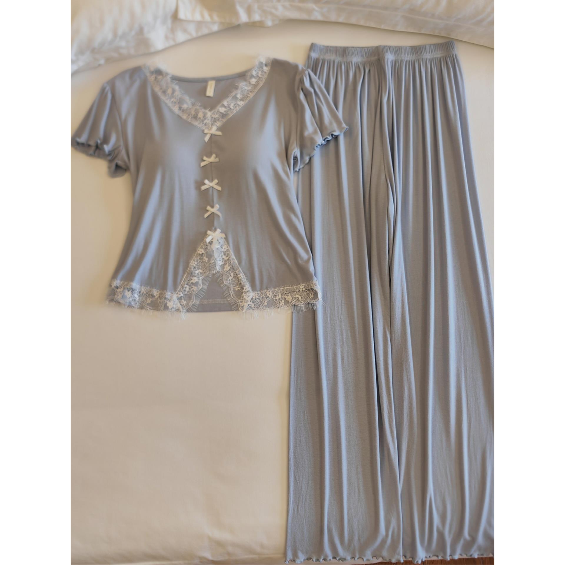 莫代尔睡衣女士夏季短袖长