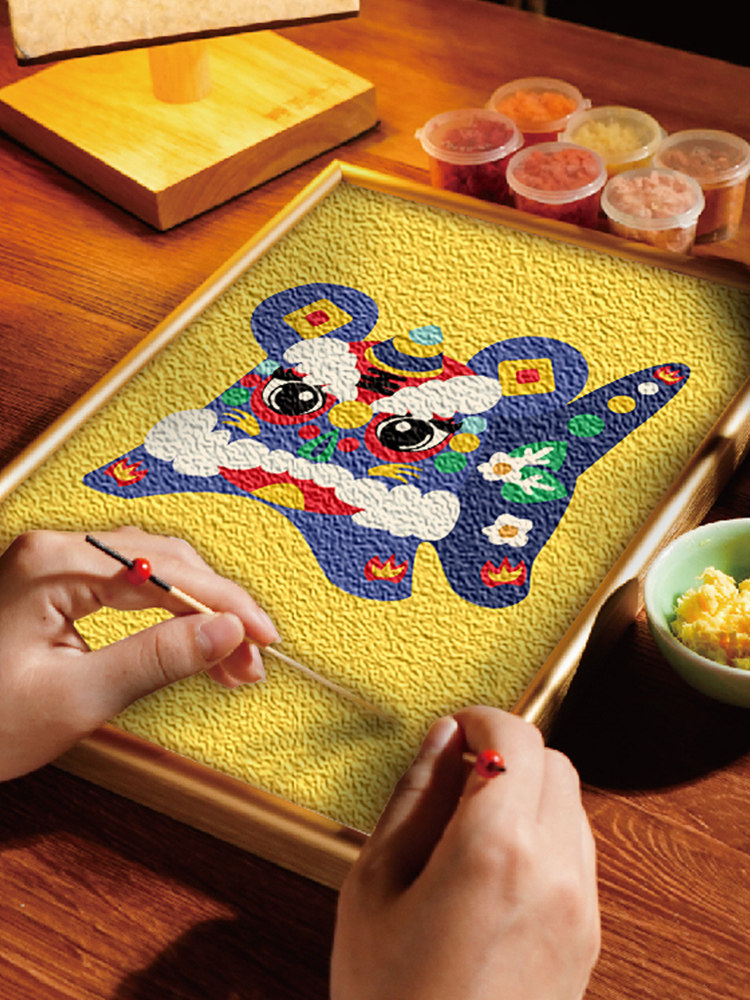 布老虎含相框纸浆画diy纸浆画创意装饰画纸浆画材料包国庆节