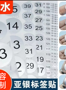 亚银圆形数字标签不干胶金属铭牌