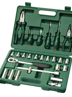 世达26件套工具组套棘轮扳手钳子套筒世达09501五金汽修工具盒箱