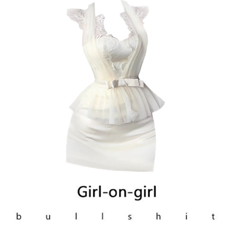 现货秒！法式重工蕾丝薄纱挂脖连衣裙女夏2025蝴蝶结收腰包臀裙