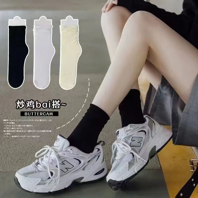 jj冰冰袜女春夏秋天鹅绒堆堆袜中筒长袜纯白色长筒jk袜子潮袜批