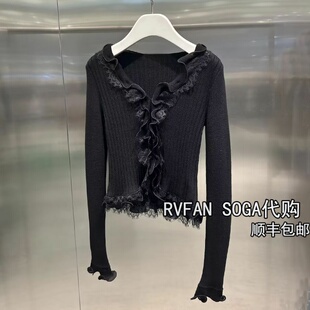 REVANYAYA芮范雅2025秋冬季 V领针织开衫 女短款 上衣R90601412 新款