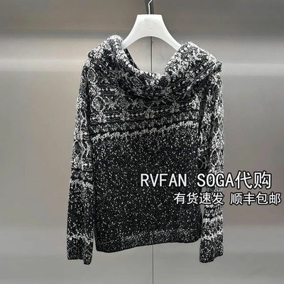 REVANYAYA芮范雅2025冬季新款撞色甜美简约一字领提花毛衣针织衫