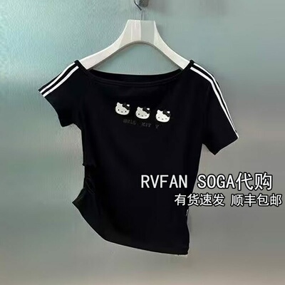 REVANYAYA芮范雅2026夏季新款小个子斜肩T恤女黑色上衣R31001051