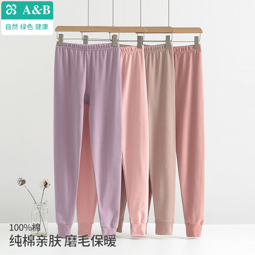 AB秋裤女100%棉中厚高腰磨毛柔软打底裤全棉大码保暖棉毛裤线裤冬