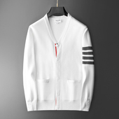 男女同款 四道杠TB THOM春秋针织开衫 情侣毛衣宽松V领外套上衣潮牌