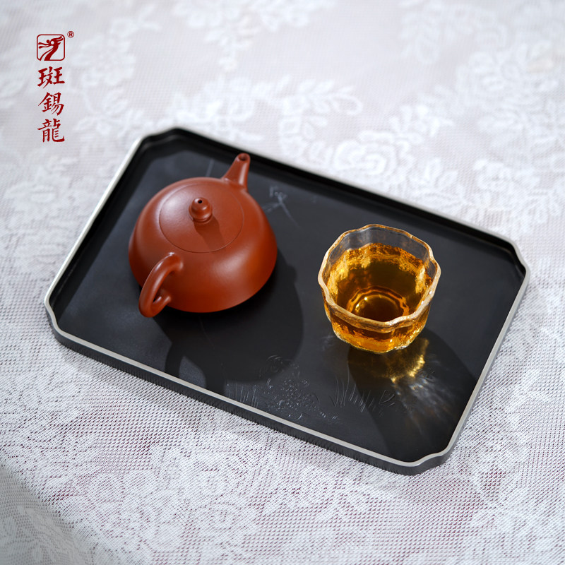 斑锡龙锡器茶具秋趣茶盘纯锡手工制干泡盘壶承壶托功夫茶具茶船