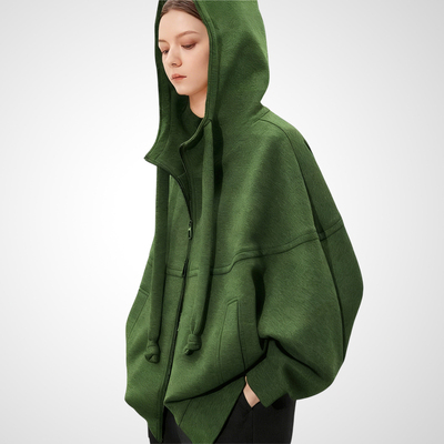 秋冬新款军绿色连帽卫衣女