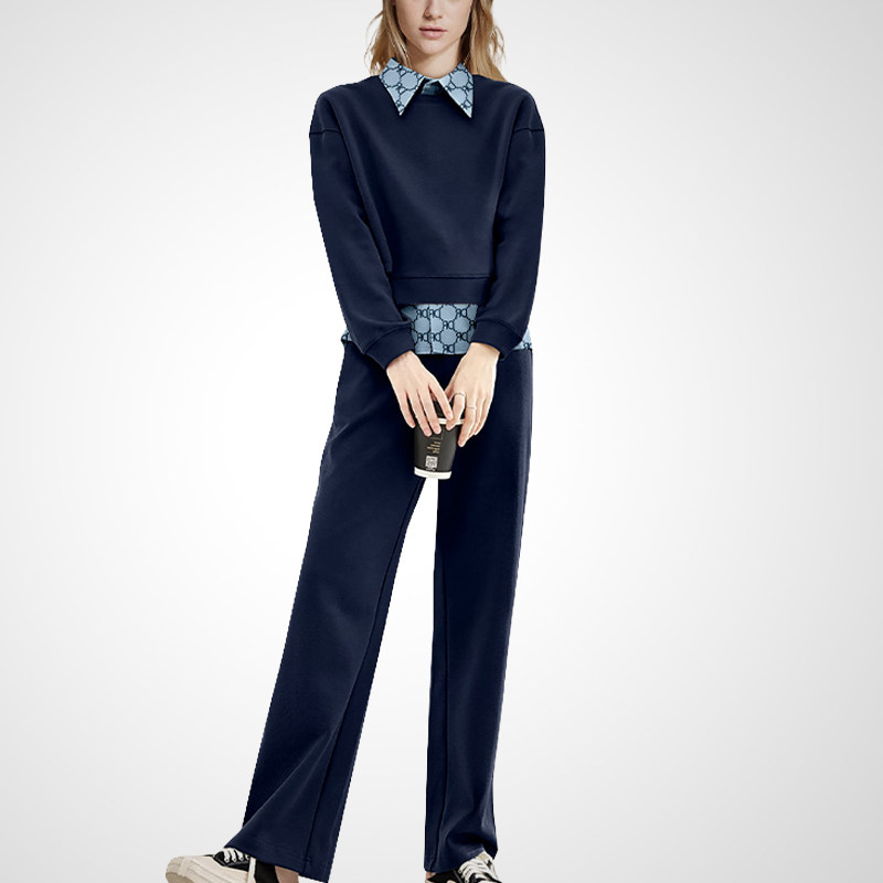 欧美百搭舒适设计感休闲套装女2025秋冬新款假两件卫衣长裤两件套,女装/女士精品,时尚套装,淘宝优惠券,粉丝福利购,淘宝优惠卷