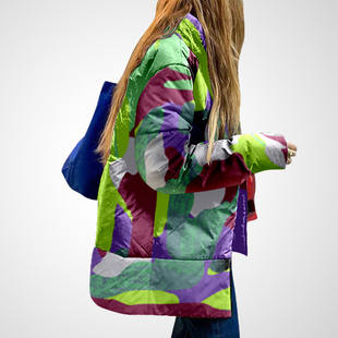 欧洲站潮流时尚印花羽绒服女2026年冬季新款中长款宽松面包服外套