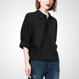 法式高级感五分袖黑色衬衫夏季2026新款设计感慵懒风休闲气质上衣