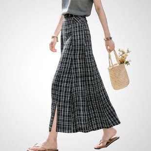 复古格纹半身裙女高腰显瘦中长款 开叉百搭气质裙子 春款 兰卡时尚