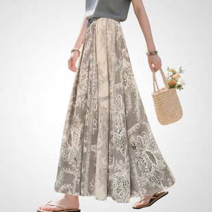 兰卡时尚 度假风印花A字半身裙女高腰气质长裙波西米亚风优雅半裙