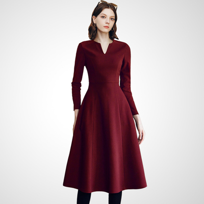 复古名媛风V领收腰连衣裙
