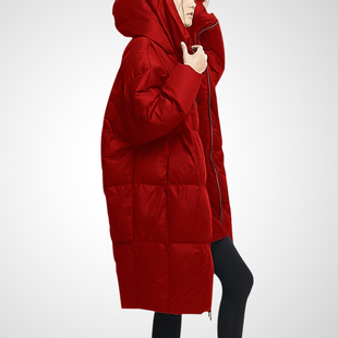 时尚连帽红色羽绒服保暖加厚2026冬季新款洋气高级感百搭大衣外套