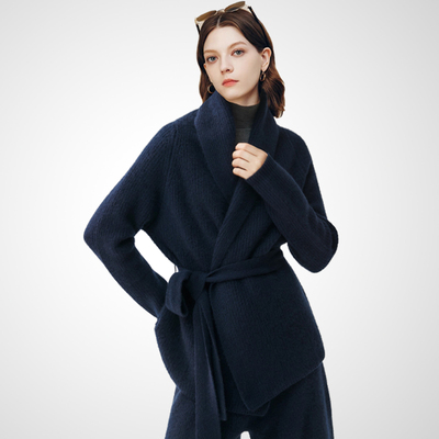 时尚系带收腰羊毛毛衣女