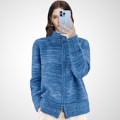 蓝色拉链开衫 开衫 毛衣女2026春季 宽松显瘦针织衫 上衣 新款 兰卡时尚