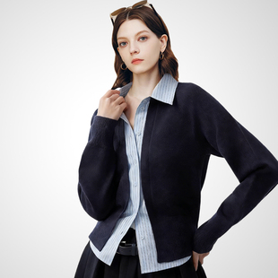 兰卡时尚慵懒风假两件衬衫女2026春款竖条纹宽松百搭长袖显瘦衬衣