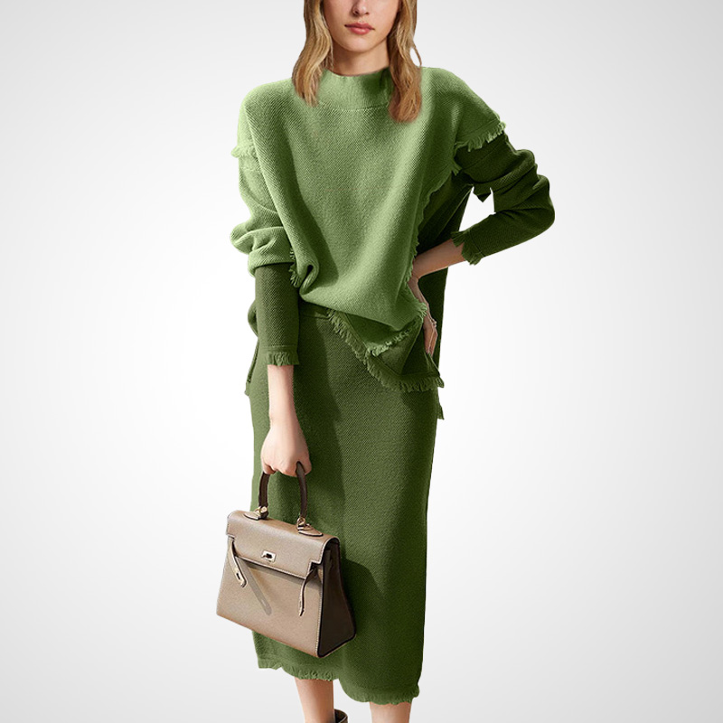 高级设计感冬时尚毛衣套装裙