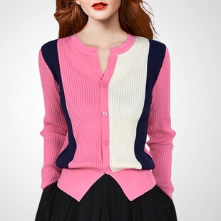 高级感拼色针织开衫 长袖 女法式 减龄修身 上衣 显瘦薄款 秋2025新款