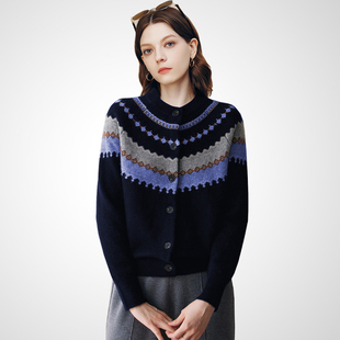 兰卡时尚高级感撞色毛衣外套女2026春季新款精致复古氛围感针织衫
