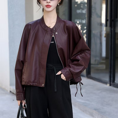 宽松休闲短款春秋皮衣女