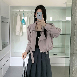 皮衣外套女2026早春新款女装小个子皮夹克设计感酷飒短款翻领上衣