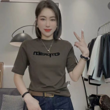 新款正品网红字母小个子短袖短款T恤打底衫女2025春秋洋气五分袖