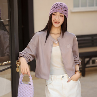 皮衣外套女款2026新款春装显瘦宽松百搭立领短款水洗PU皮机车夹克