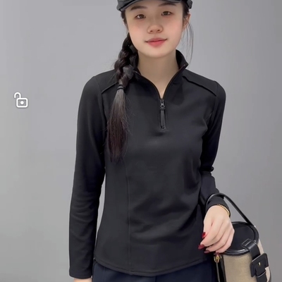 加厚修身双面德绒立领半拉链卫衣