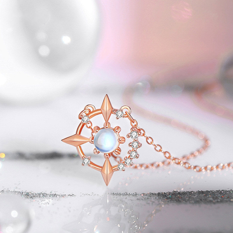 925纯银锁骨链魔法星球原创月光石项链女2023新款微镶锆石ins风项