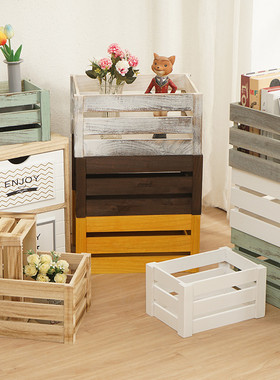 实木箱子复古木箱收纳筐家用装饰长方形木框箱超市陈列木条箱定制