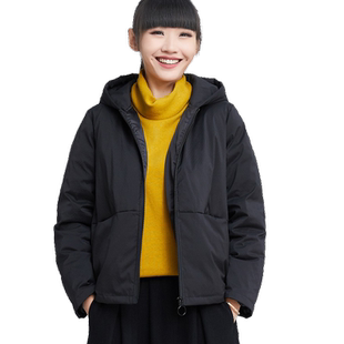 棉服女短款宽松遮肉面包服文艺休闲大码羽绒棉衣黑色连帽小棉袄冬