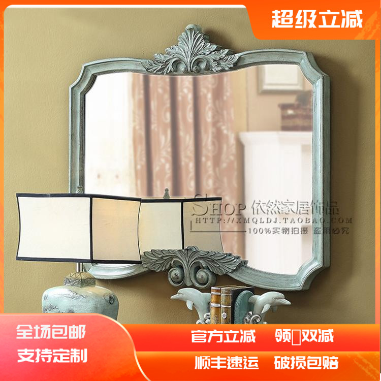 地中海玄关装饰镜壁挂浴室镜壁炉挂画墙面艺术方形镜框画框可定制图片