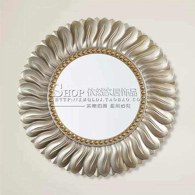 欧式圆形太阳壁挂镜玄关镜子客厅墙面装饰镜别墅样板间餐边镜定制