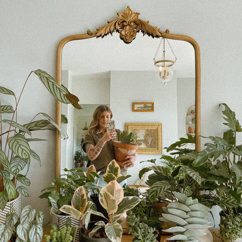 法式卫生间化妆镜卫生间壁炉梳妆台美式智能浴室镜欧式复古梳妆镜