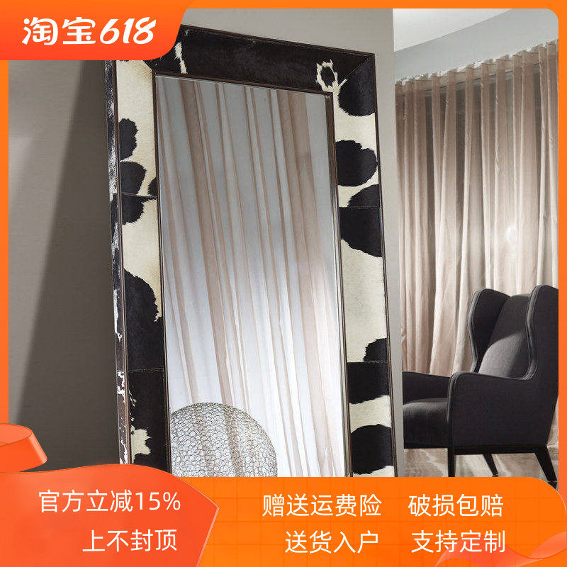 美式雕花复古穿衣镜壁挂贴墙中古家用法式落地全身试衣镜装饰镜子