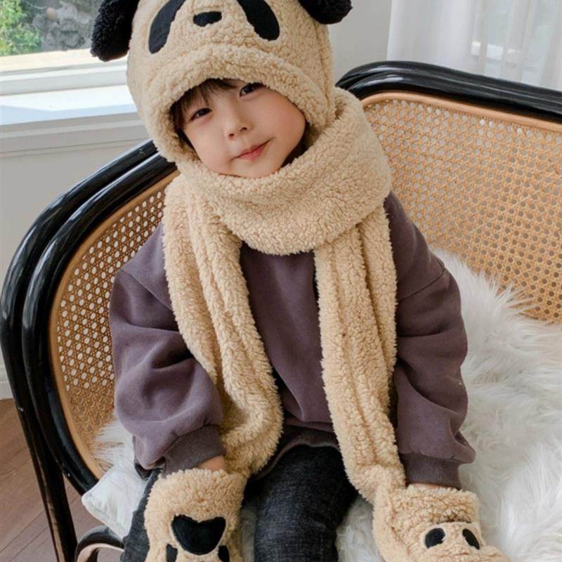 学生加厚保暖可爱熊猫耳朵会动亲子帽子手套围巾三件一体男女童冬,服饰配件/皮带/帽子/围巾,帽子,淘宝优惠券,粉丝福利购,淘宝优惠卷