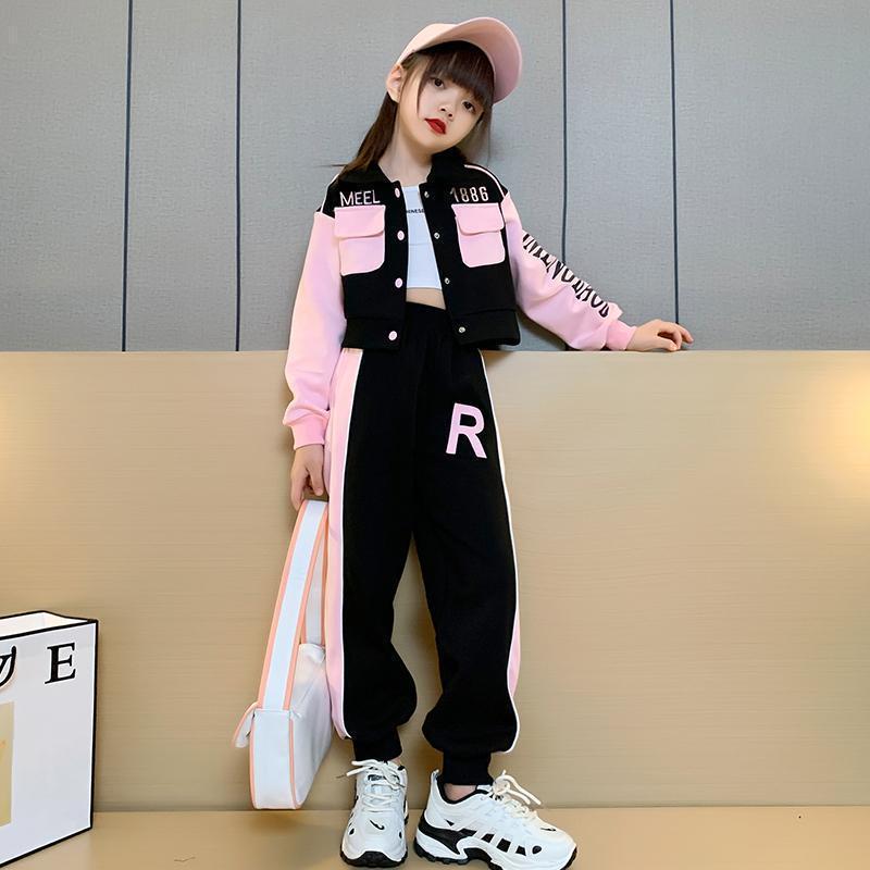 女童韩版春秋套装网红女孩中大童时髦长袖外套时尚儿童工装