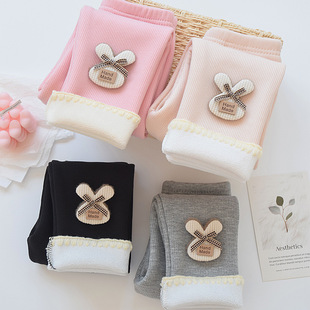 中大童撞色儿童宝宝长裤 韩版 加绒 羊羔绒一体绒冬季 加厚女童打底裤