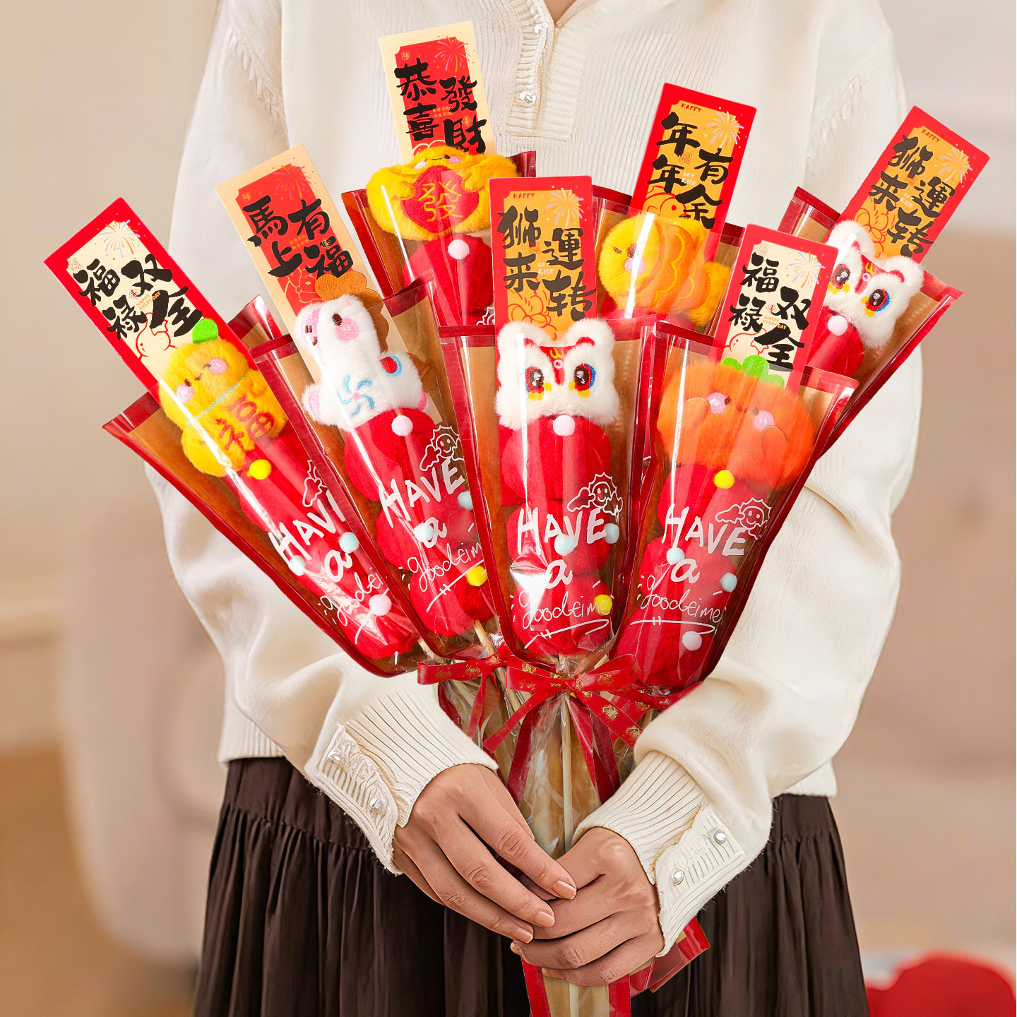 2026马年毛绒糖葫芦福桶摆件春节过年氛围装饰送老师朋友新年礼物