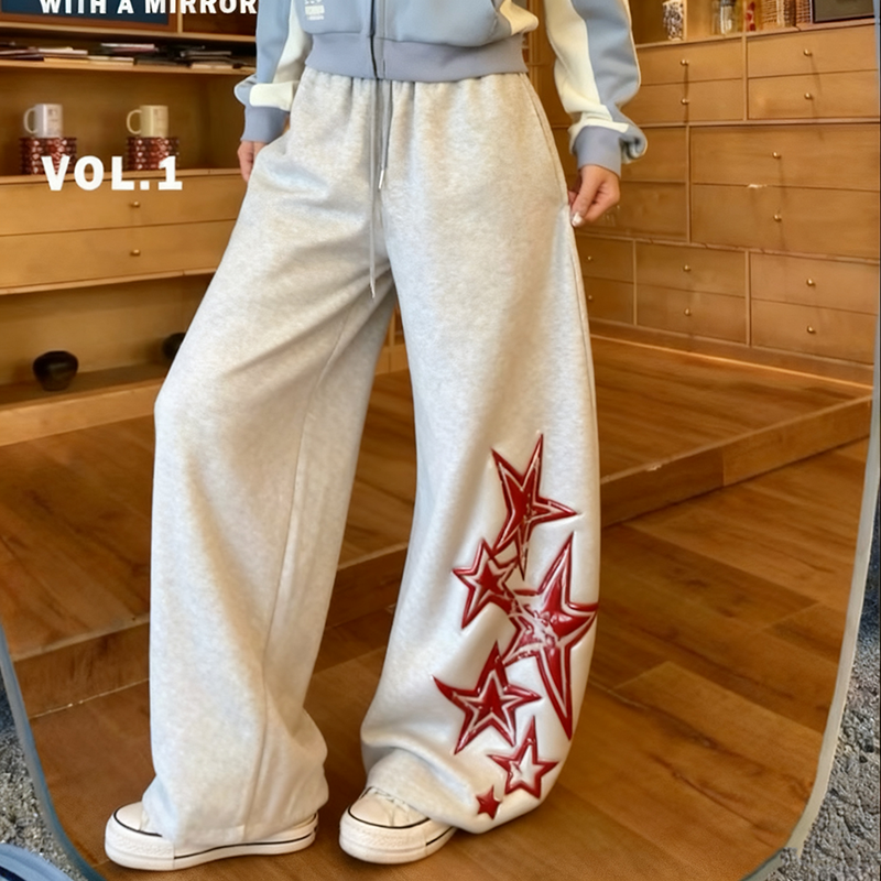 美式复古星星男卫裤女秋冬季jazz爵士舞运动裤宽松百搭阔腿裤子