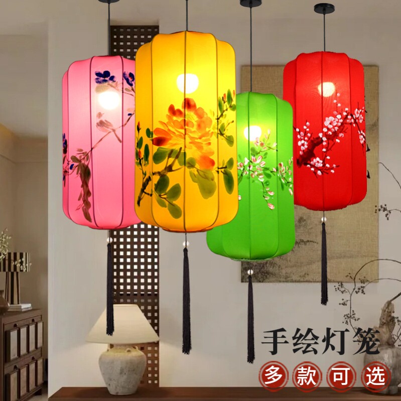 中式布艺手绘灯笼仿古典宫灯餐厅灯笼
