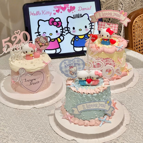 网红520情人节HelloKitty爱心摆件蛋糕装饰kt猫情侣告白插牌插件