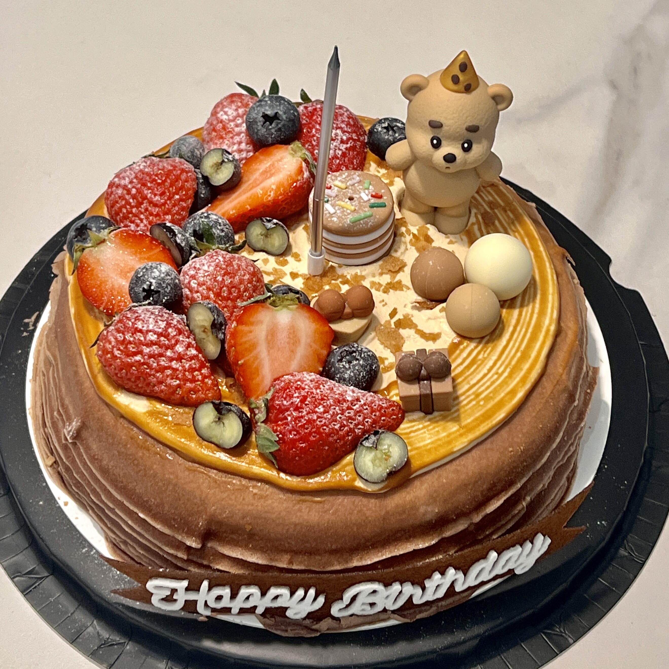 吹蜡烛深色小熊蛋糕装饰摆件儿童生日山姆千层蛋糕自制diy装扮