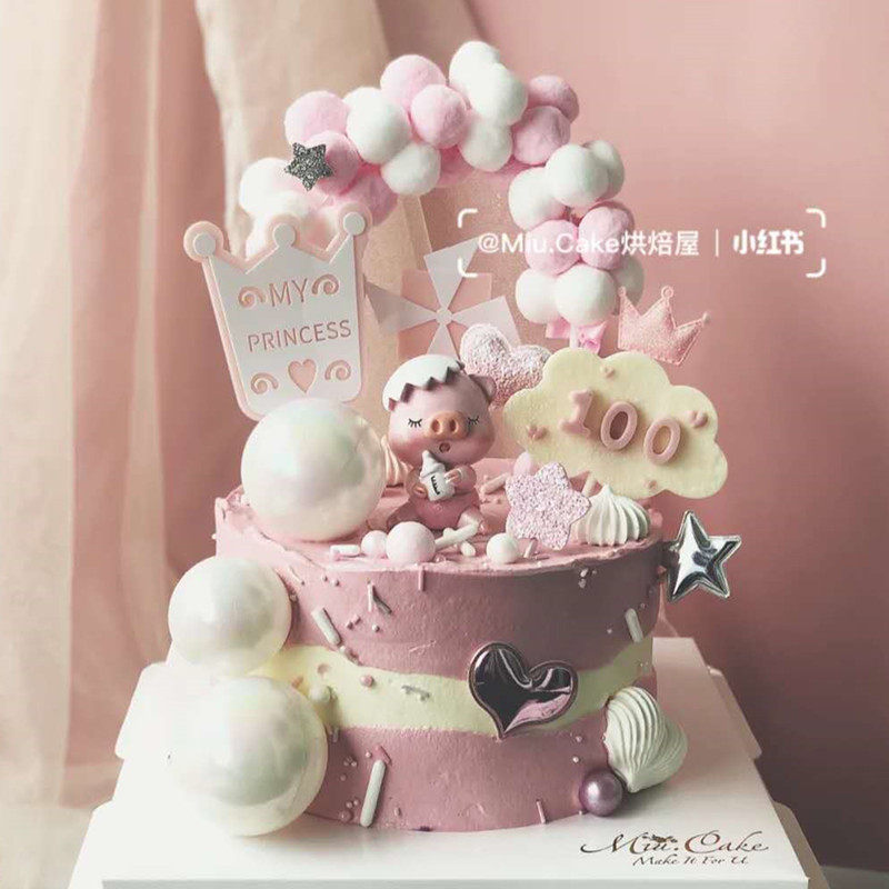 奶瓶小猪蛋糕装饰摆件卡通猪周岁宝宝儿童生日蛋糕装扮用品插件