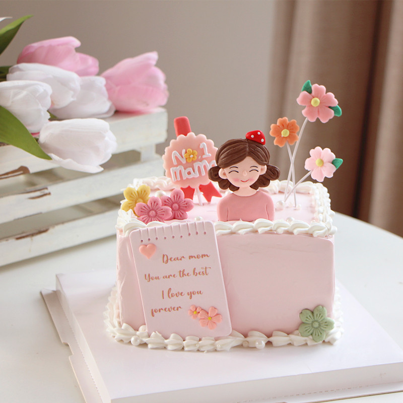 母亲节烘焙蛋糕装饰软陶妈妈奖章插件小花花樱花饼干老妈生日配件