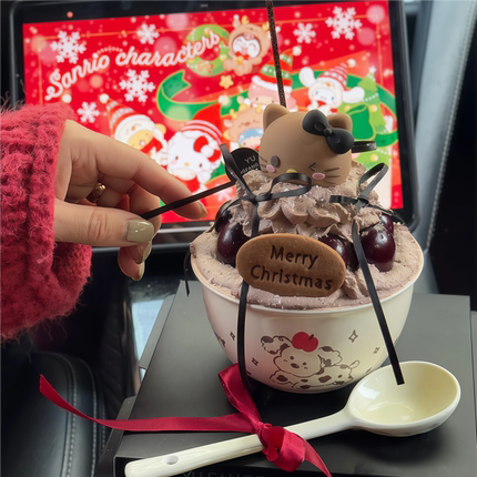 圣诞节新年黑皮kt猫草莓碗樱桃碗蛋糕装饰Hellokitty车厘子蛋糕碗