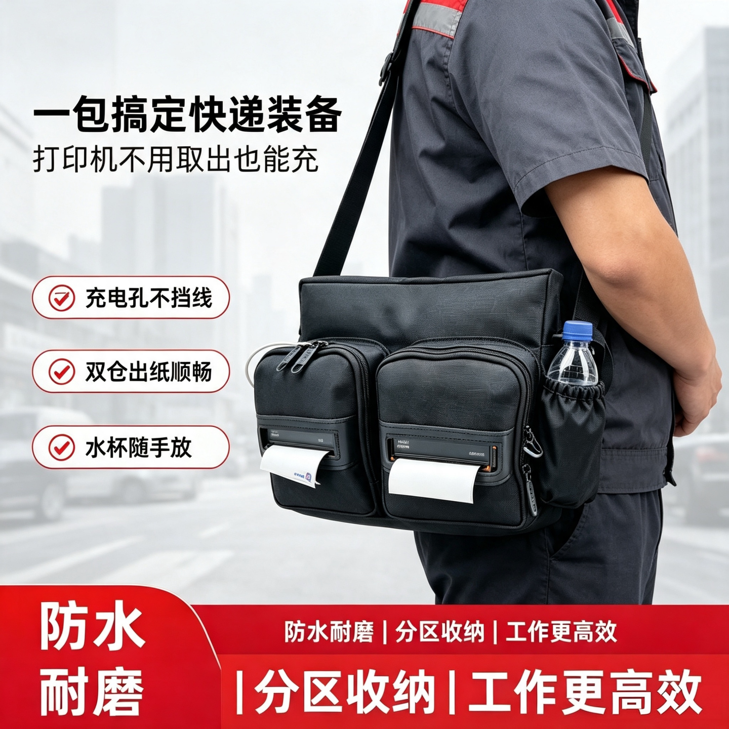 春の派D0629斜挎双打印机包快递物流蓝牙便携防水耐磨胸包定制